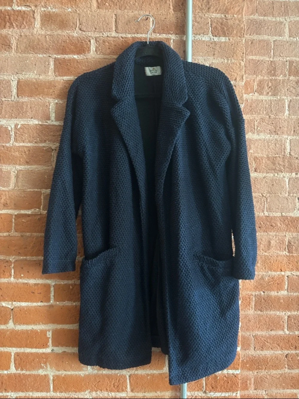Marine Layer Birdseye Open Front Coatigan, Navy/Black - Picture 2 of 8